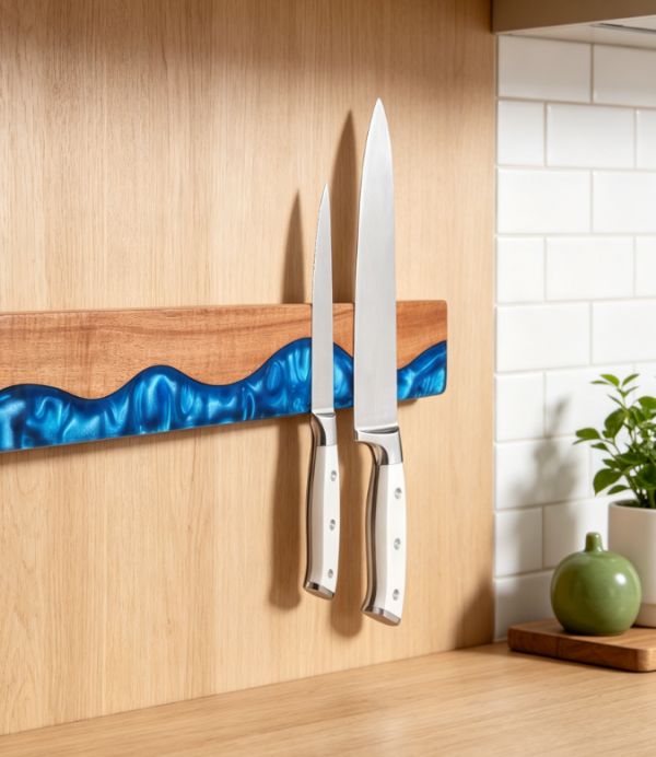 Acacia wood and resin spliced ​​no drill magnetic knife holder